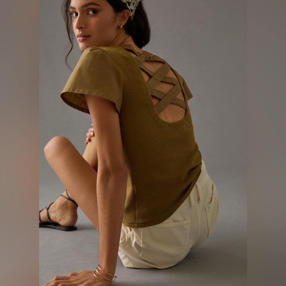 By Anthropologie Lace Up Flutter Top